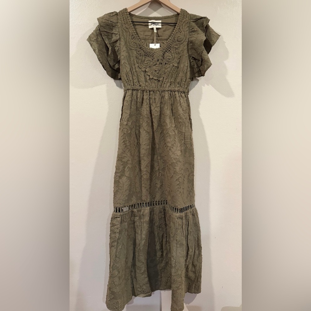 NWT Anthropology Brand Ollari New York - Olive Green Crochet Midi Dress